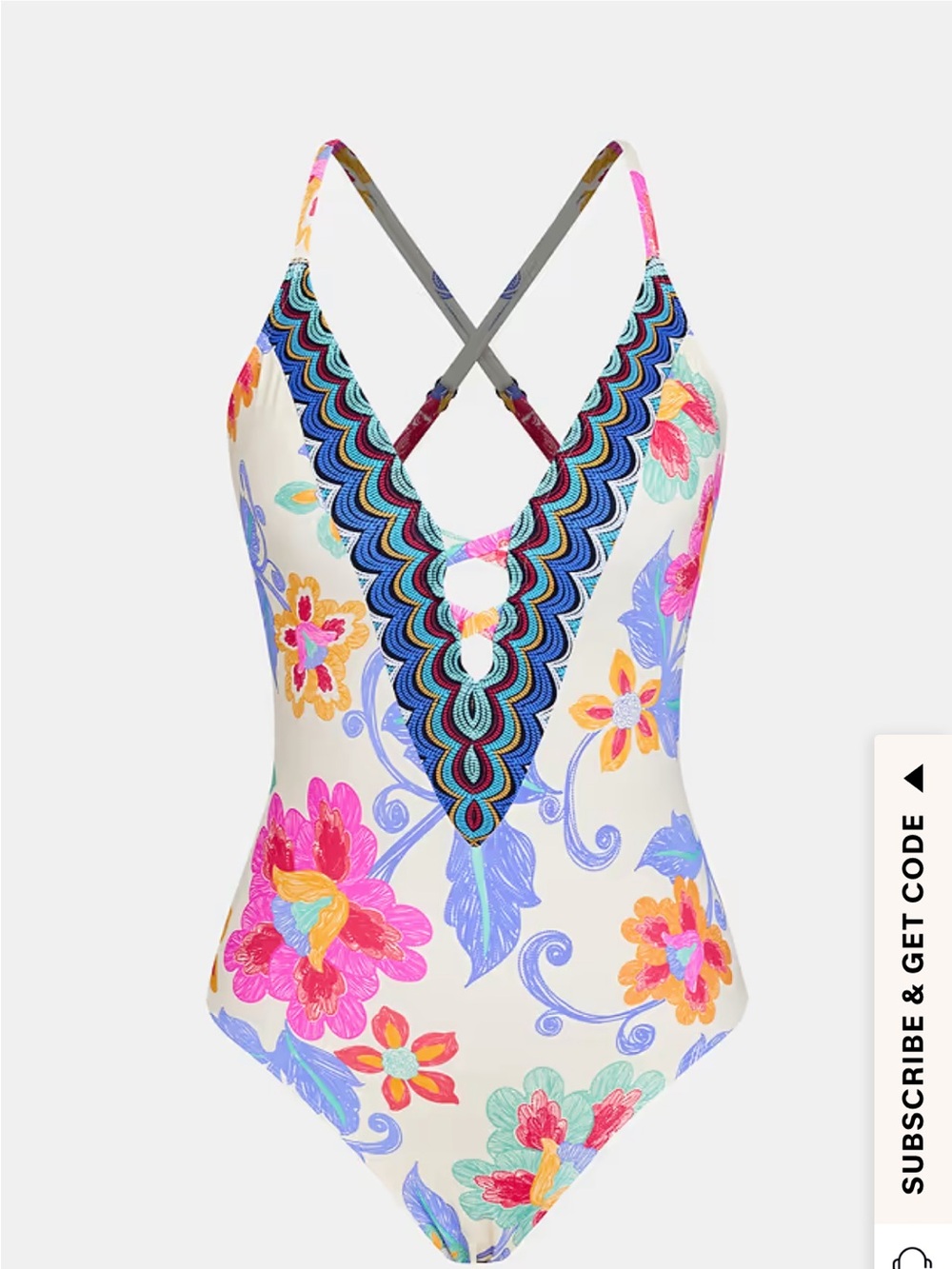 NWT Cupshe Floral One-Piece Swimsuit in White with Bright Floral Print